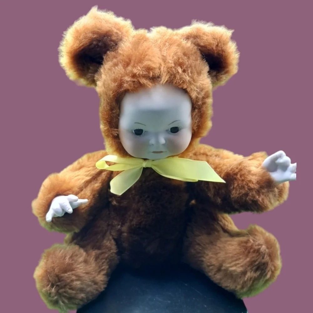 Teddy bear with porcelain face & hands